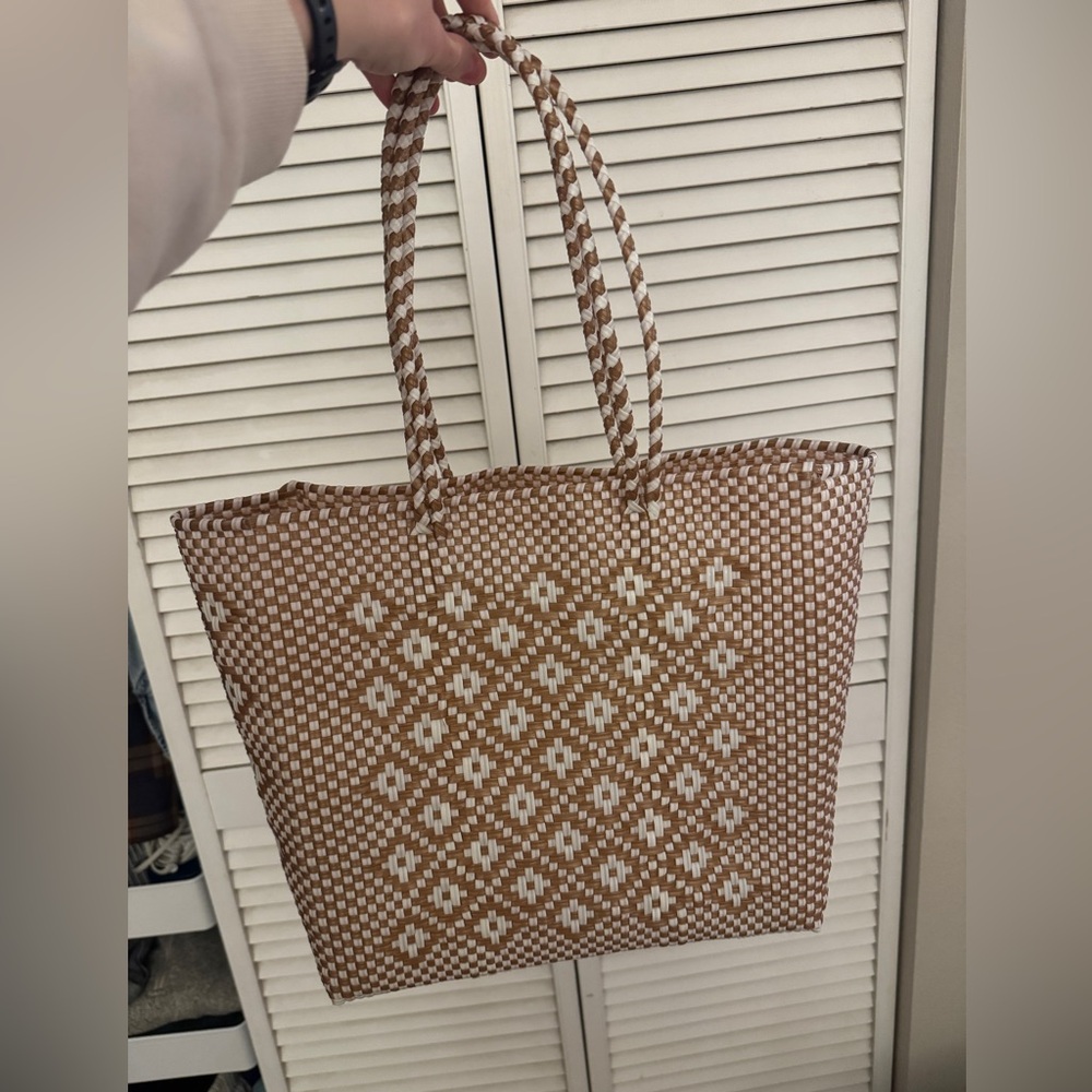 Woven Brown and White Tote Bag